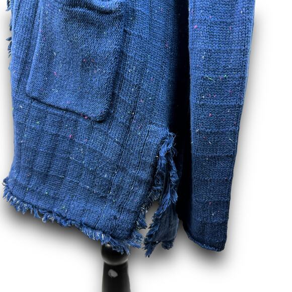 CAbi Duchess Longline Cardigan Sweater Blue Multicolor Flecks Frayed Edge Medium - Picture 5 of 7